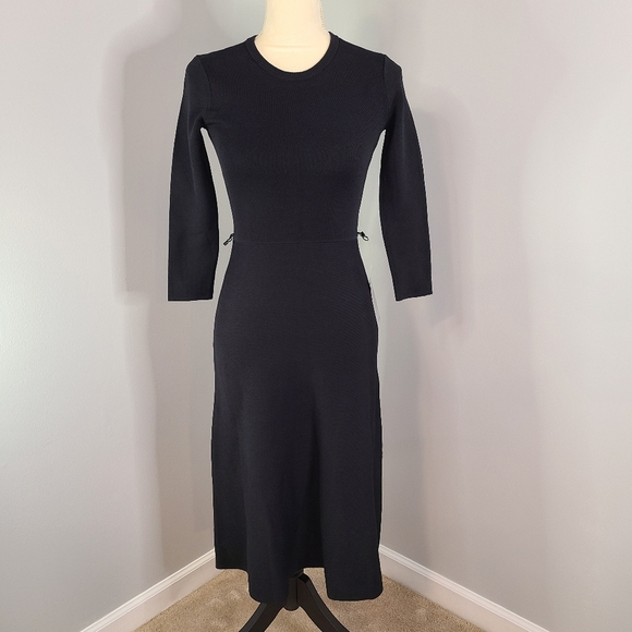 Eliza J Midi Dress Small Black 3/4 Sleeve Sweater Knit A Line Pullover Crewneck - Picture 2 of 13